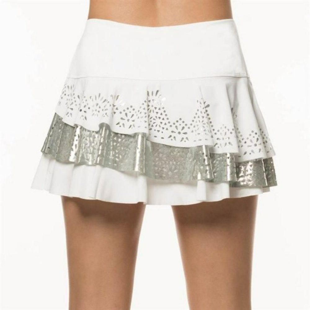 Nwt Lucky In Love Laser Cut White Silver Tennis Skirt Skort Shorts M Medium